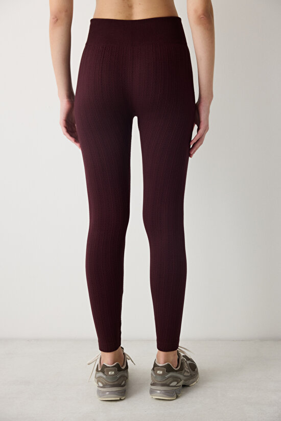 Koyu Mürdüm Yüksek Bel Seamless (Dikişssiz) Tayt - 3