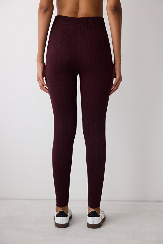 Koyu Mürdüm Yüksek Bel Seamless (Dikişssiz) Tayt - 5