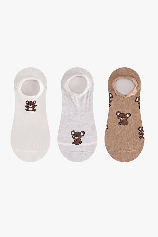 Kahve Little Bear 3 Çift Sneaker Çorap - 1