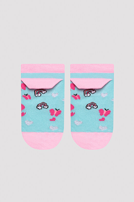 Kız Çocuk Unicorn Kalpli Çok Renkli 3lü Patik Çorap - 11