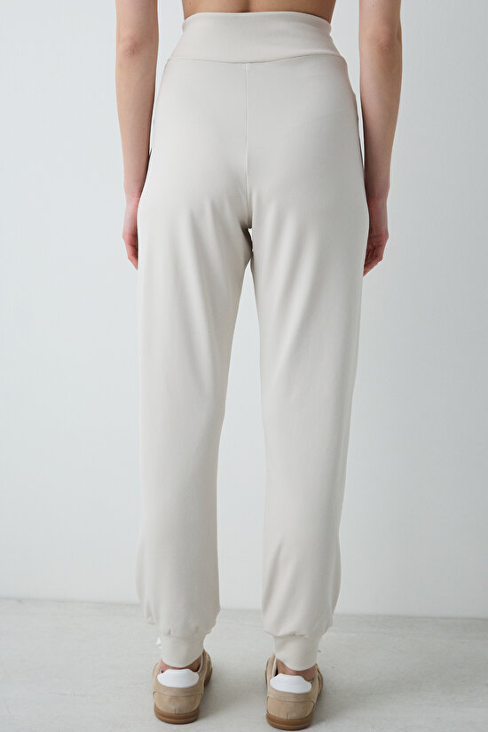 Bej Comfy Çapraz Bel Detaylı Eşofman Altı - 3