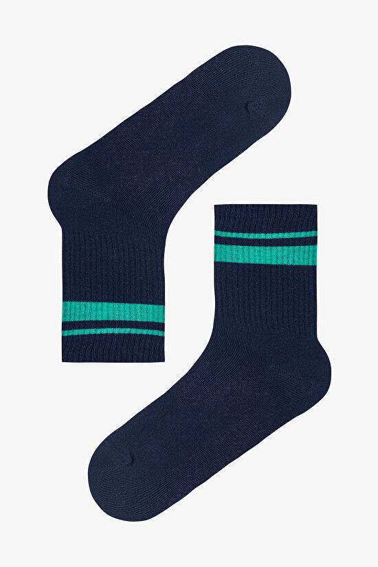 Çok Renkli Erkek Navy Line Çizgili 3'lü Soket Çorap - 3
