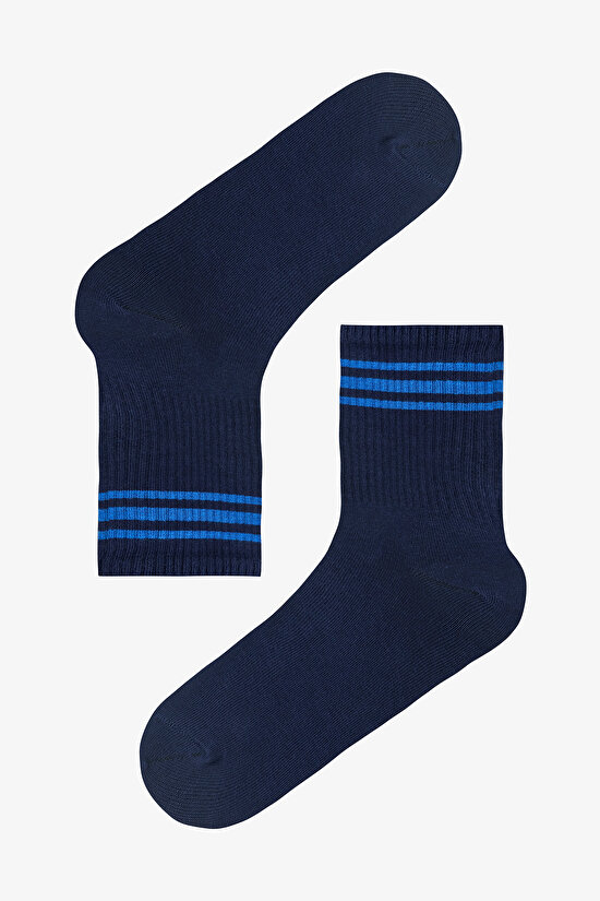 Çok Renkli Erkek Navy Line Çizgili 3'lü Soket Çorap - 4