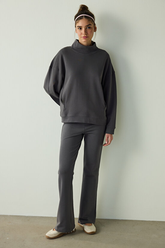 Anthracite Stand Collar Sweatshirt - 4