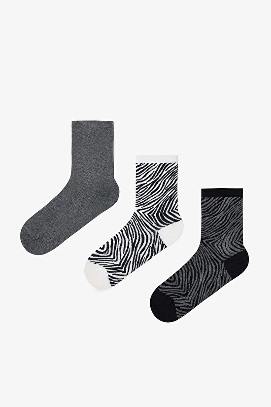 Siyah Classy Zebra 3lü Soket Çorap - 1