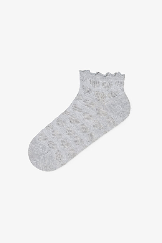 3 Çift Pamuklu Kendinden Kalp Desenli Fırfırlı Patik Çorap - 3