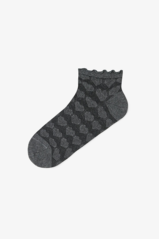 3 Çift Pamuklu Kendinden Kalp Desenli Fırfırlı Patik Çorap - 4