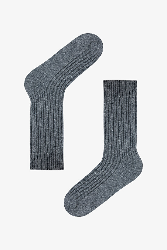 Koyu Gri Erkek Ribbed Soket Çorap - 1