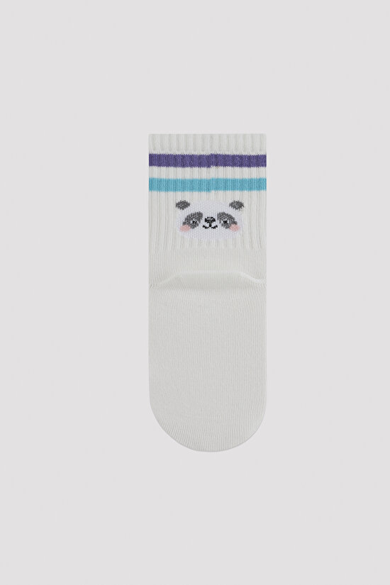 Kız Çocuk Panda Çizgi Detaylı 2 li Tenis Soket Çorap - 5