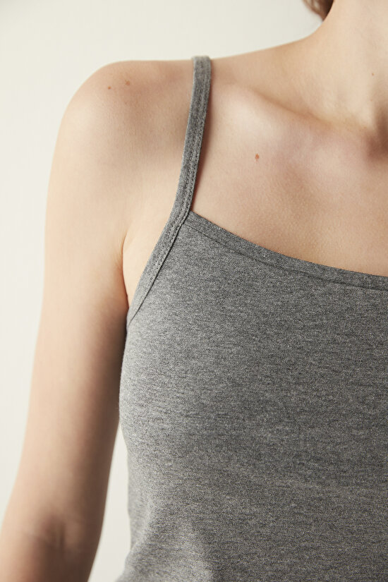 Pamuklu Askılı Gri Basic Atlet - 6