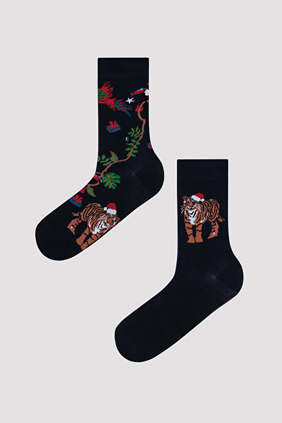 New Year Animal Siyah 2li Soket Çorap - 3