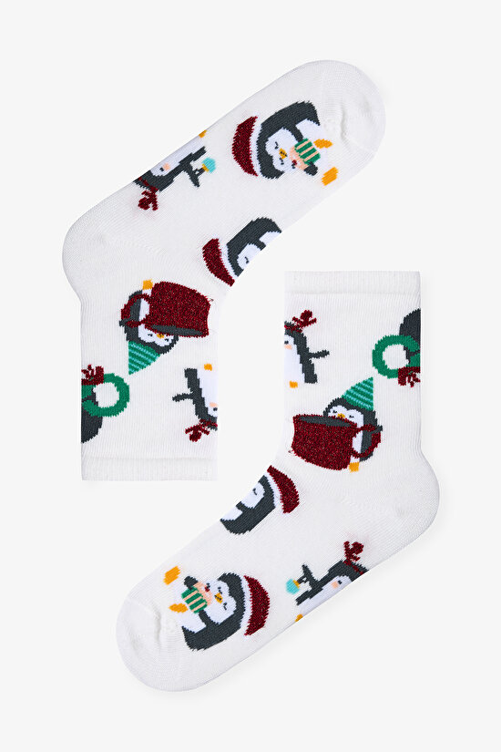 Çok Renkli Kız Çocuk Penguin 2li Soket Çorap - 3
