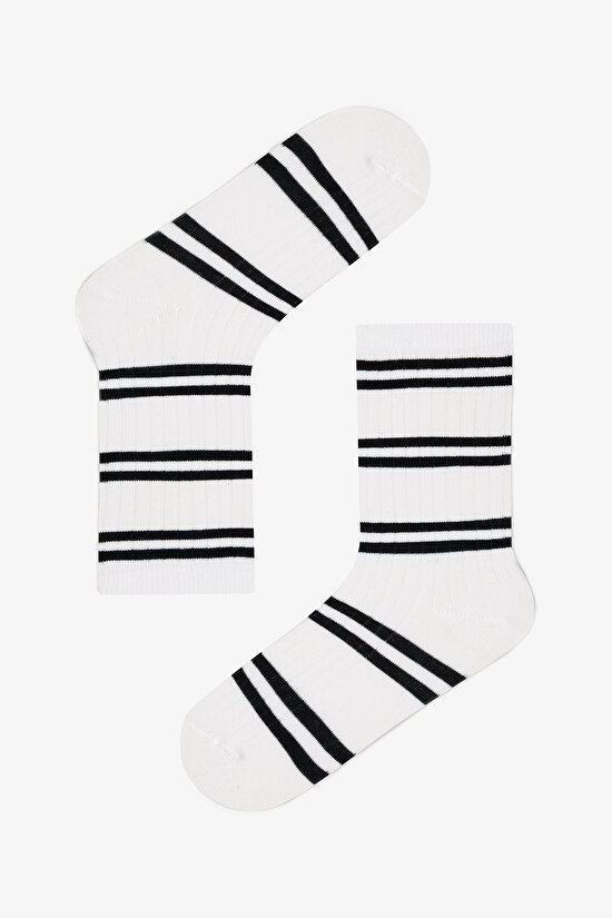 5 Çift Pamuklu Çizgili Soket Çorap - 3