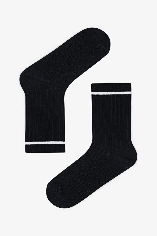 5 Çift Pamuklu Çizgili Soket Çorap - 4
