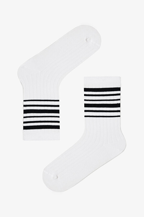 5 Çift Pamuklu Çizgili Soket Çorap - 5