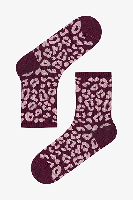 Pembe Bordo Rose Leopard  2li Soket Çorap - 3
