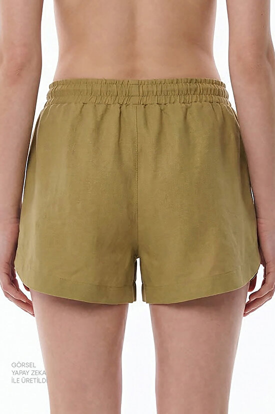 Hardal Keten Yüksek Bel Şort - 3