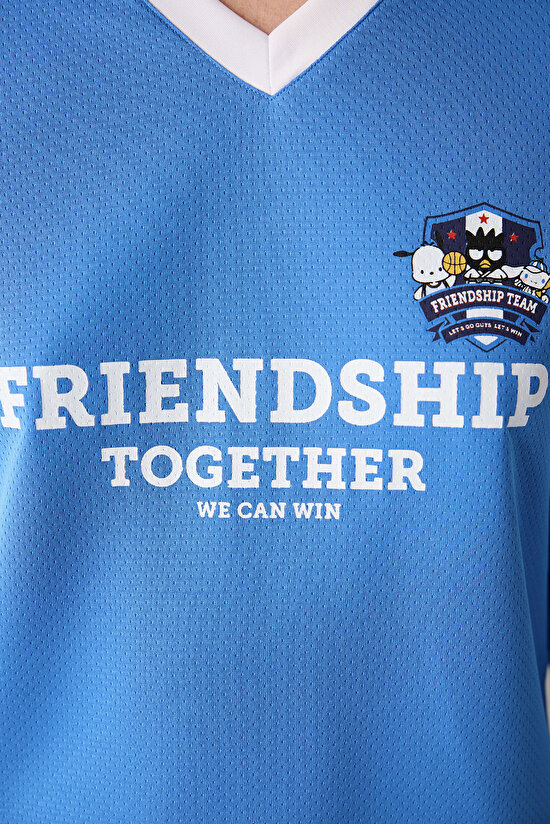 Mavi Bisiklet Yaka Sanrio Baskı Uzun Kollu Üst - 3