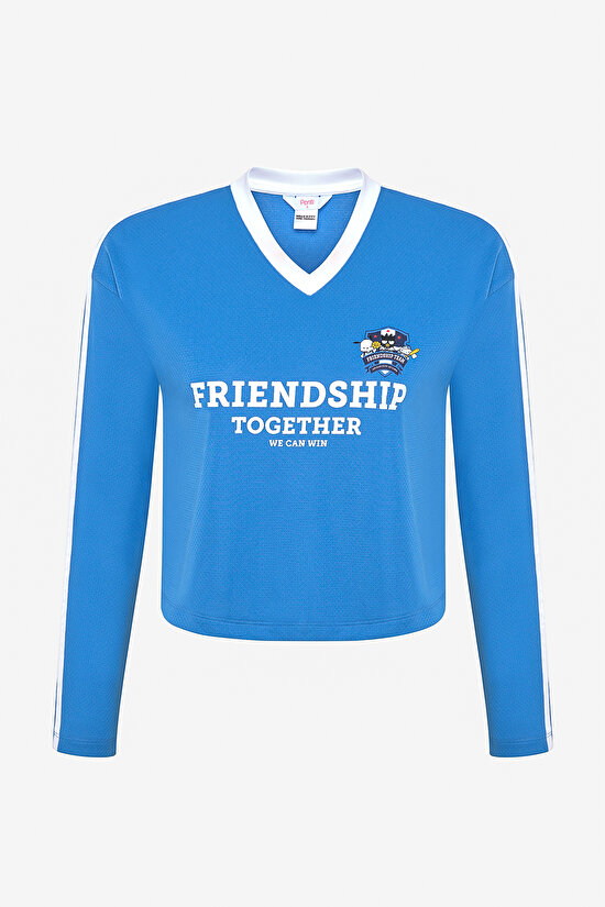 Mavi Bisiklet Yaka Sanrio Baskı Uzun Kollu Üst - 5