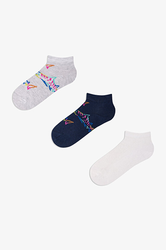 Renkli Erkek Çocuk Color Shark 3 'lü Patik Çorap - 1