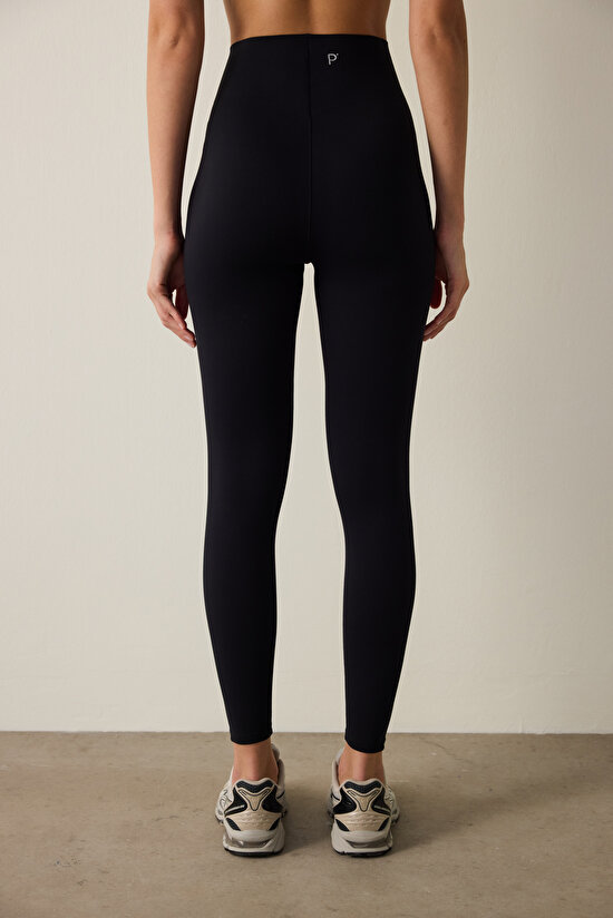 Black Medium Support V-Cut High Waist V Bonding Sports Leggings - 3