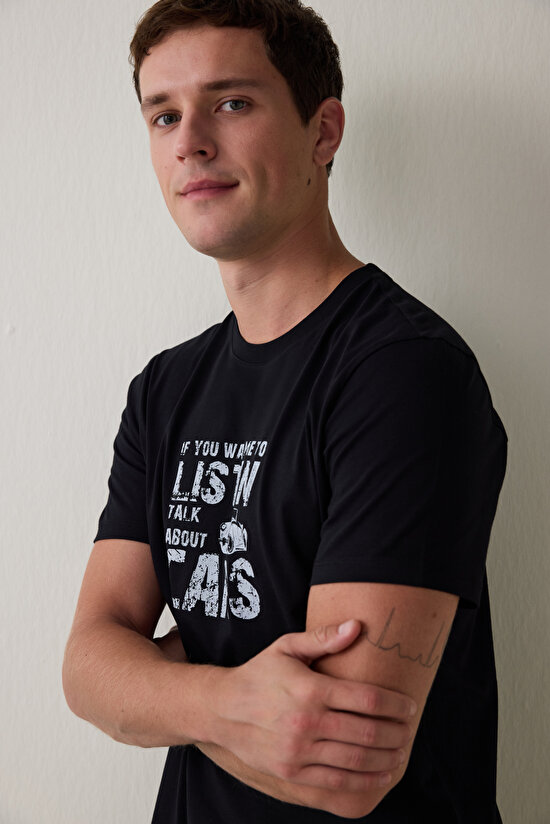 Erkek Listen Slogan Baskılı Pamuklu Kısa Kol Pijama Takımı - 4