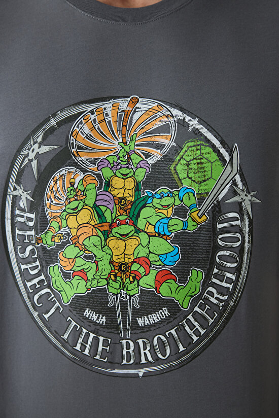 Erkek Ninja Kaplumbağalar Slogan Baskılı Kısa Kollu Pijama Takımı - 3