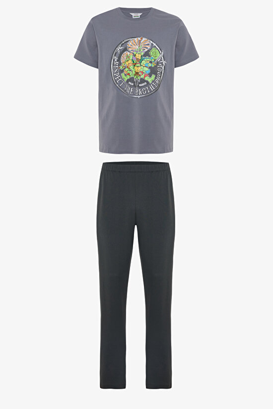 Erkek Ninja Kaplumbağalar Slogan Baskılı Kısa Kollu Pijama Takımı - 5