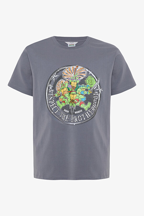 Erkek Ninja Kaplumbağalar Slogan Baskılı Kısa Kollu Pijama Takımı - 6