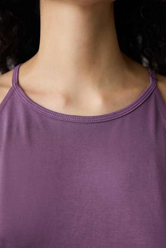 Mürdüm Derin Sırt Detaylı Bluz - 3