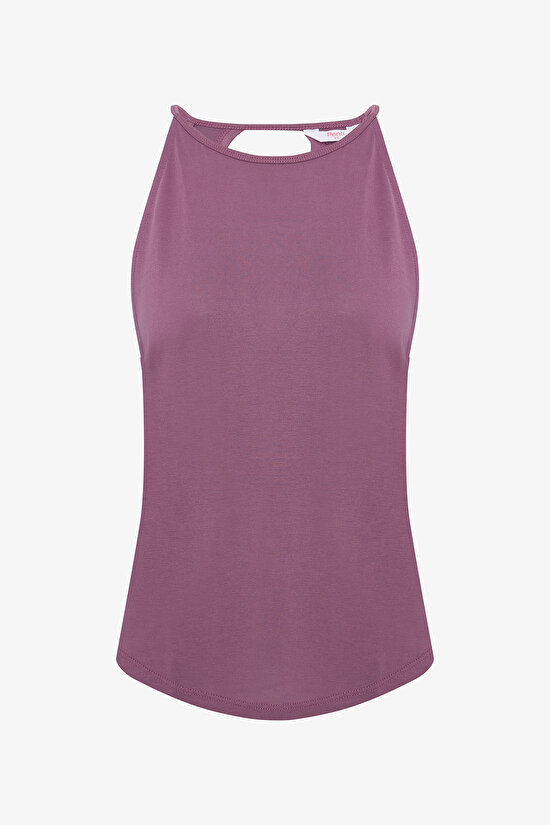 Mürdüm Derin Sırt Detaylı Bluz - 5