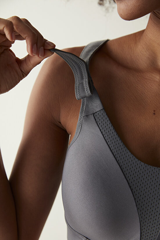 Gri Yüksek Destek Ayarlanabilir Askılı Spor Sütyeni - 7