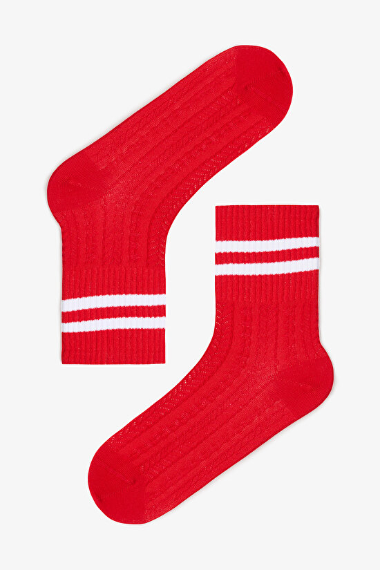 2 Çift Pamuklu Kendinden Desenli Kolej Tenis Soket Çorap - 3