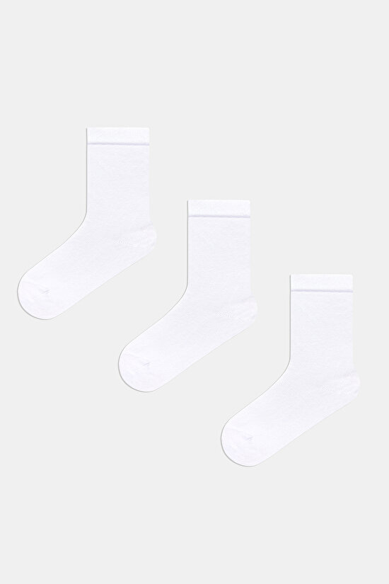Unisex Beyaz Basic 3 lü Soket Çorap Set - 1