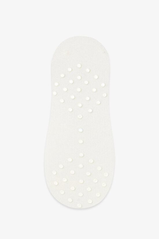 Beyaz Kaydırmaz Taban Pamuklu Parlak Çapraz Bantlı Pilates&Yoga Çorabı - 3