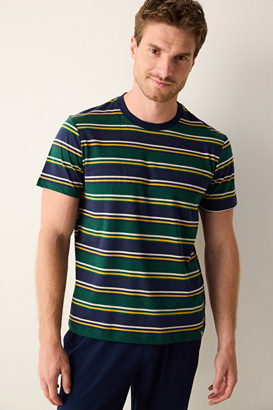 Erkek Dark Stripe Çok Renkli Pantolon Pijama Takımı - 3