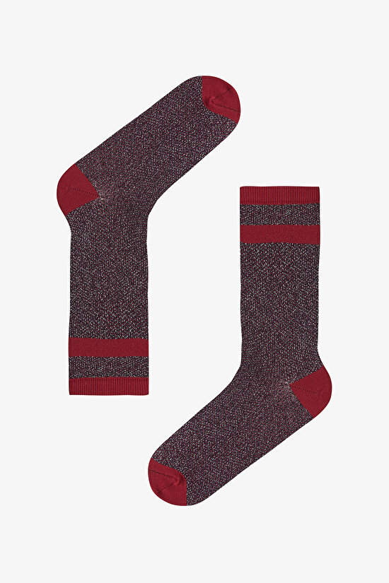 Bordo Lacivert Sparkle Stripes 3lü Soket Çorap - 3