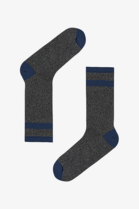 Bordo Lacivert Sparkle Stripes 3lü Soket Çorap - 4