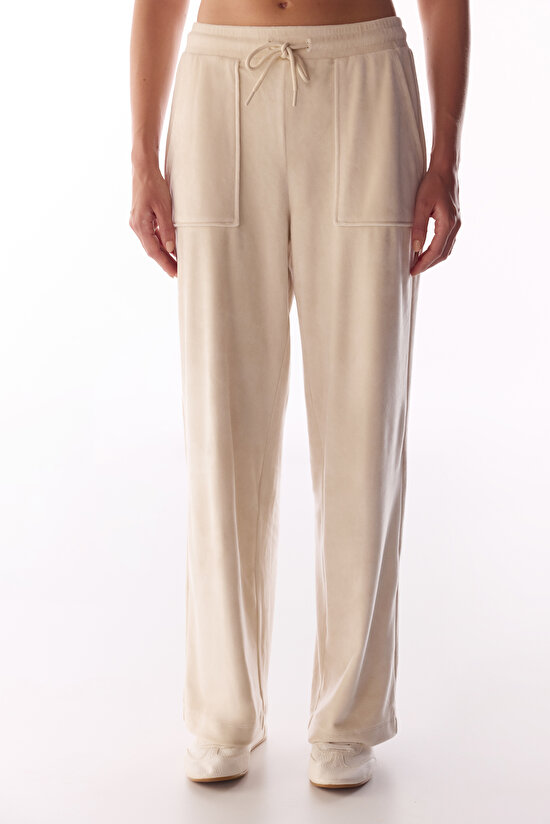 Bej Soft Kadife Cep Detaylı Pantolon - 2