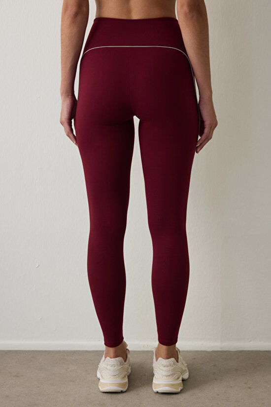 Burgundy Medium Support High Waist Leggings - 3