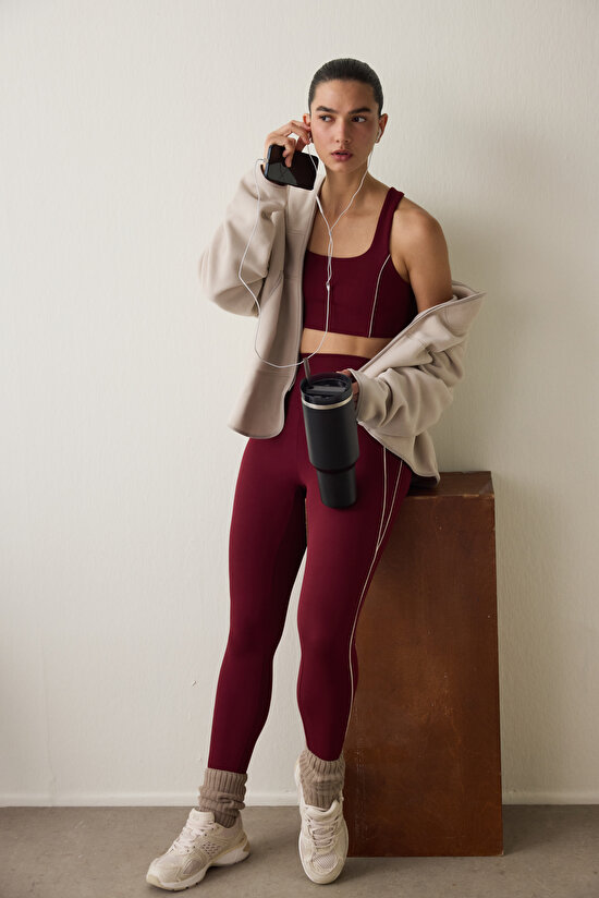 Burgundy Medium Support High Waist Leggings - 4