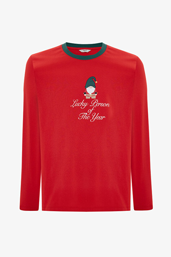 Man Dwarf New Year Patterned Cotton Pajama Set - 2