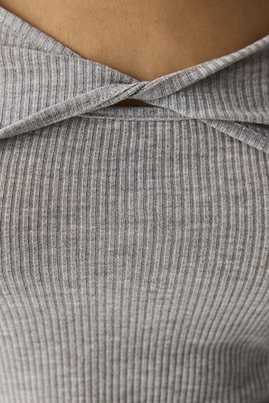 Gri Melanj Çift Katman Uzun Kolluı Üst - 6