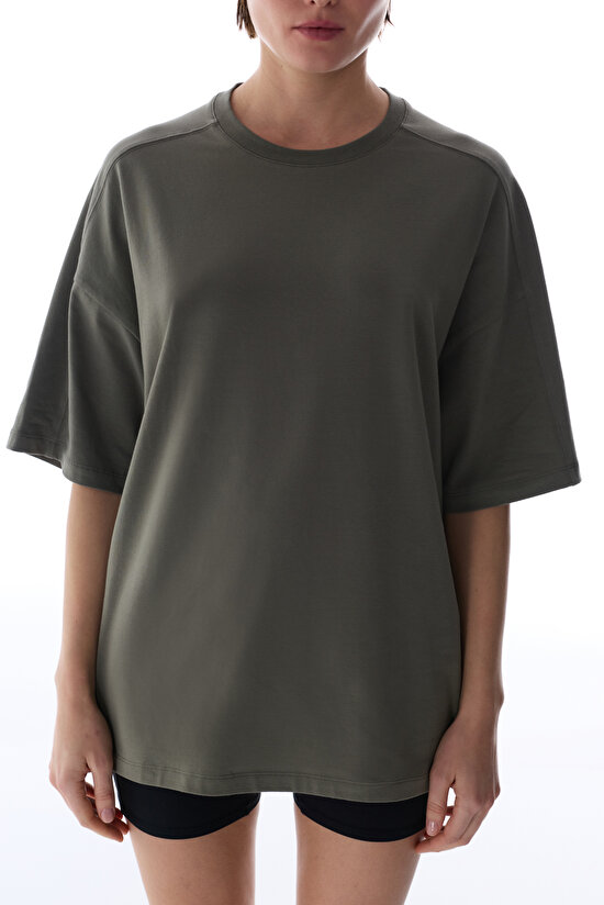 Khaki Cotton Oversize T Shirt - 3