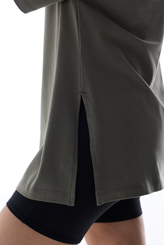 Khaki Cotton Oversize T Shirt - 5