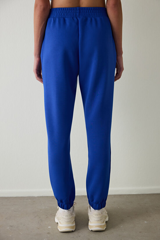 Saxe Blue Silky Feel Mid Waist Jogger - 3