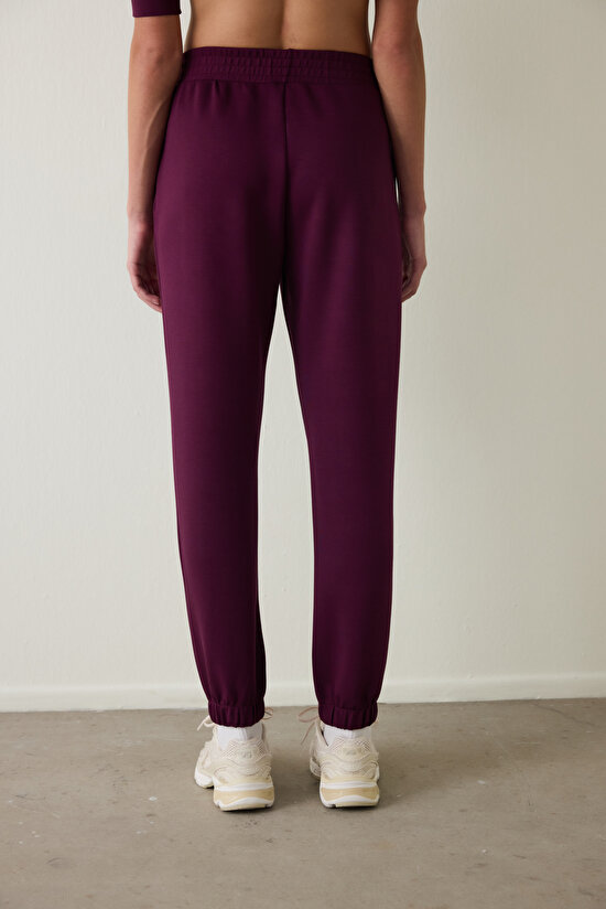 Burgundy Silky Feel Normal Waist Jogger Sweatpants - 3
