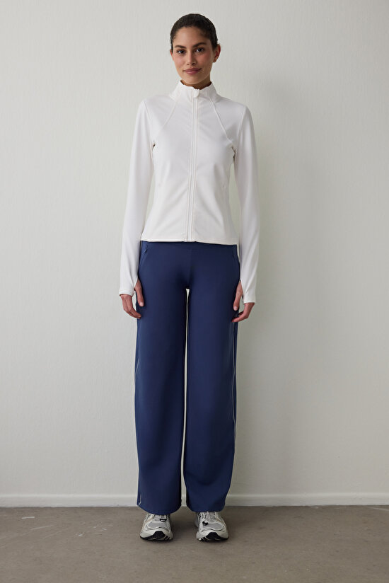 White Thermal Effect Zippered Stand Collar Jacket - 7