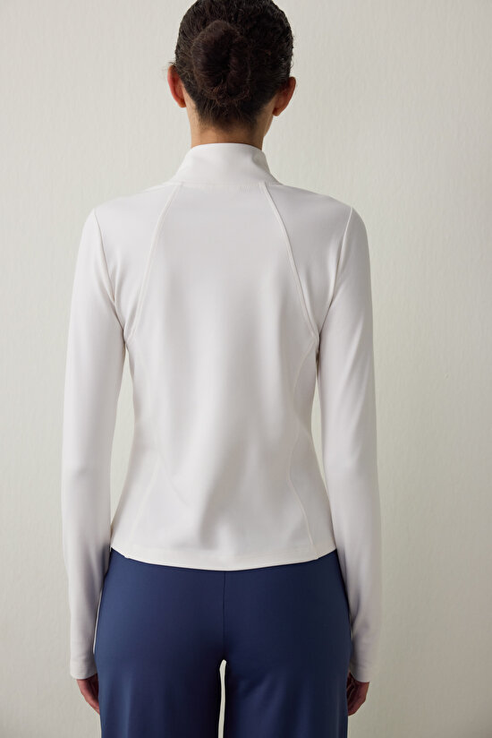 White Thermal Effect Zippered Stand Collar Jacket - 9