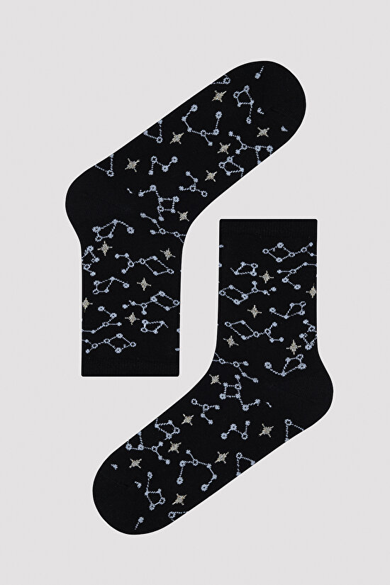 Horoscope Siyah - Beyaz 2li Soket Çorap - 3